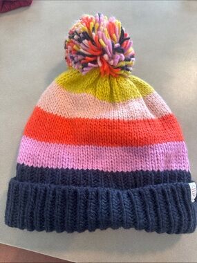 Faherty Multicolor Striped Pom Beanie — Navy Cuff